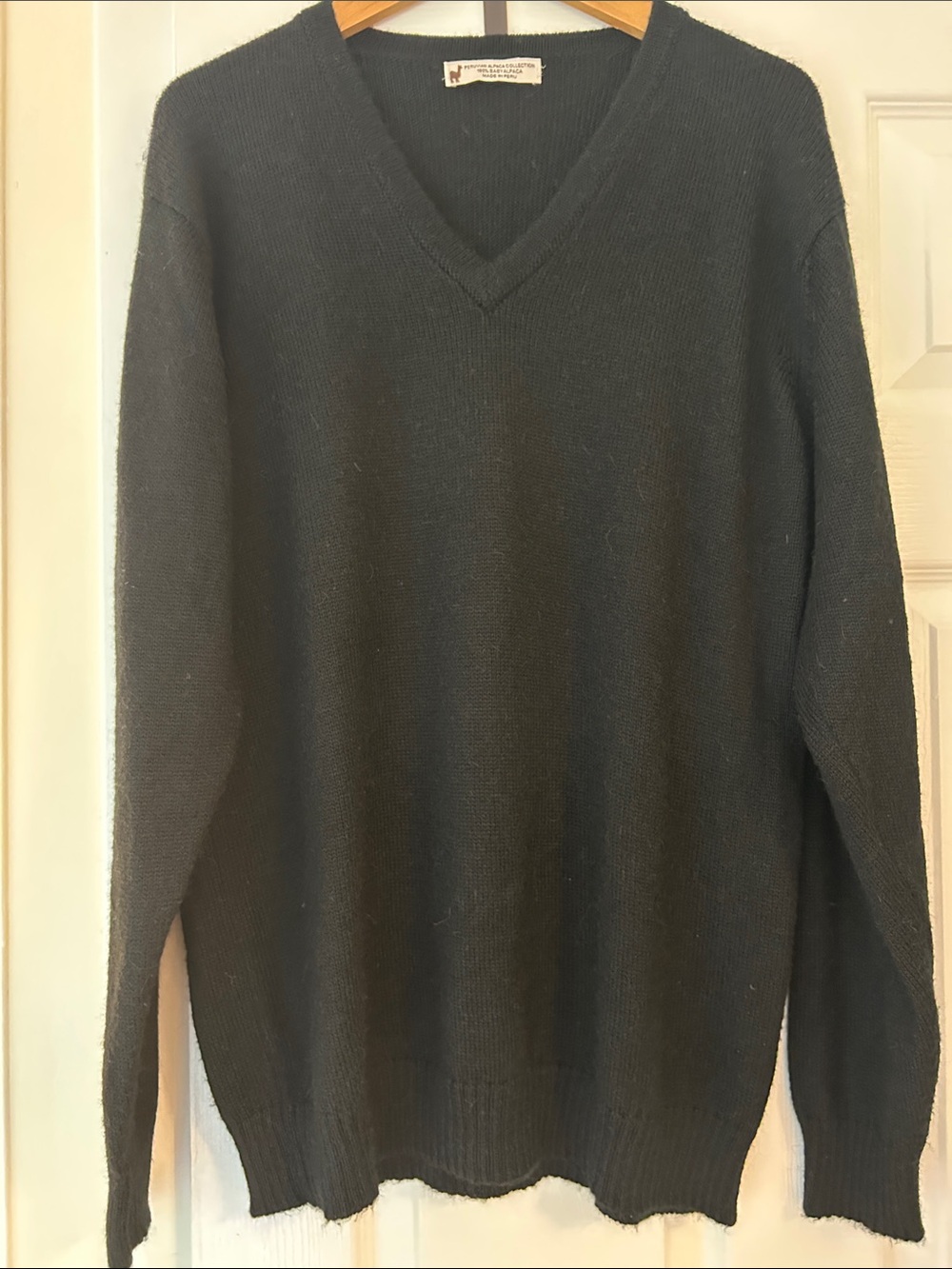 Men's 100% Baby Alpaca V-Neck Sweater in Black